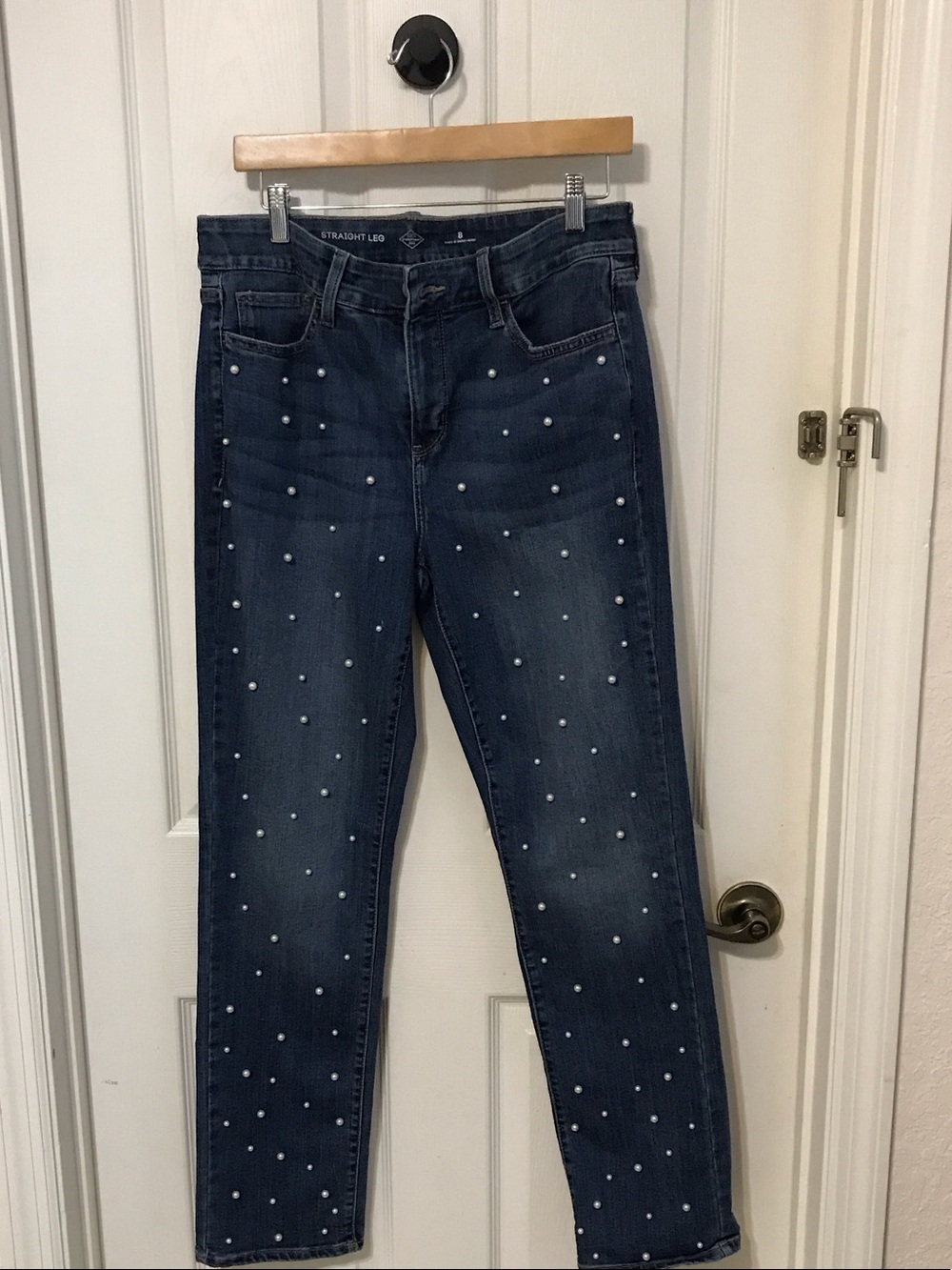 St. John’s Bay Dark Blue Straight Leg Jeans with Pearl Accents